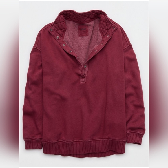 aerie Tops - Aerie OH SNAP Sweatshirt Red Small Deep Cherry NWT